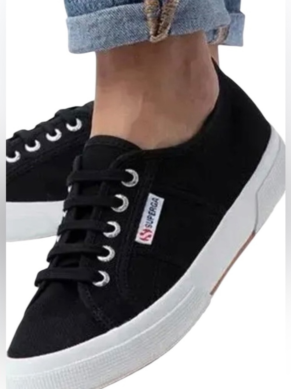 SUPERGA/2740 Platform Sneakers/Black-Avorio/Cotton Canvas/SIZE: M/7 1/2 - W/9
